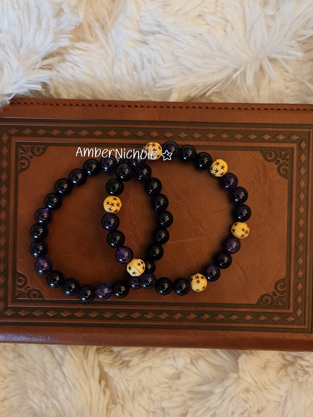 Purple Beaded ☆ Stretch Bracelet Set with Yellow Accent Beads